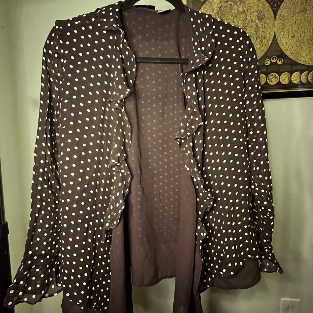 70’s Styled Brown and Creme Polka Dot Flare Shirt.